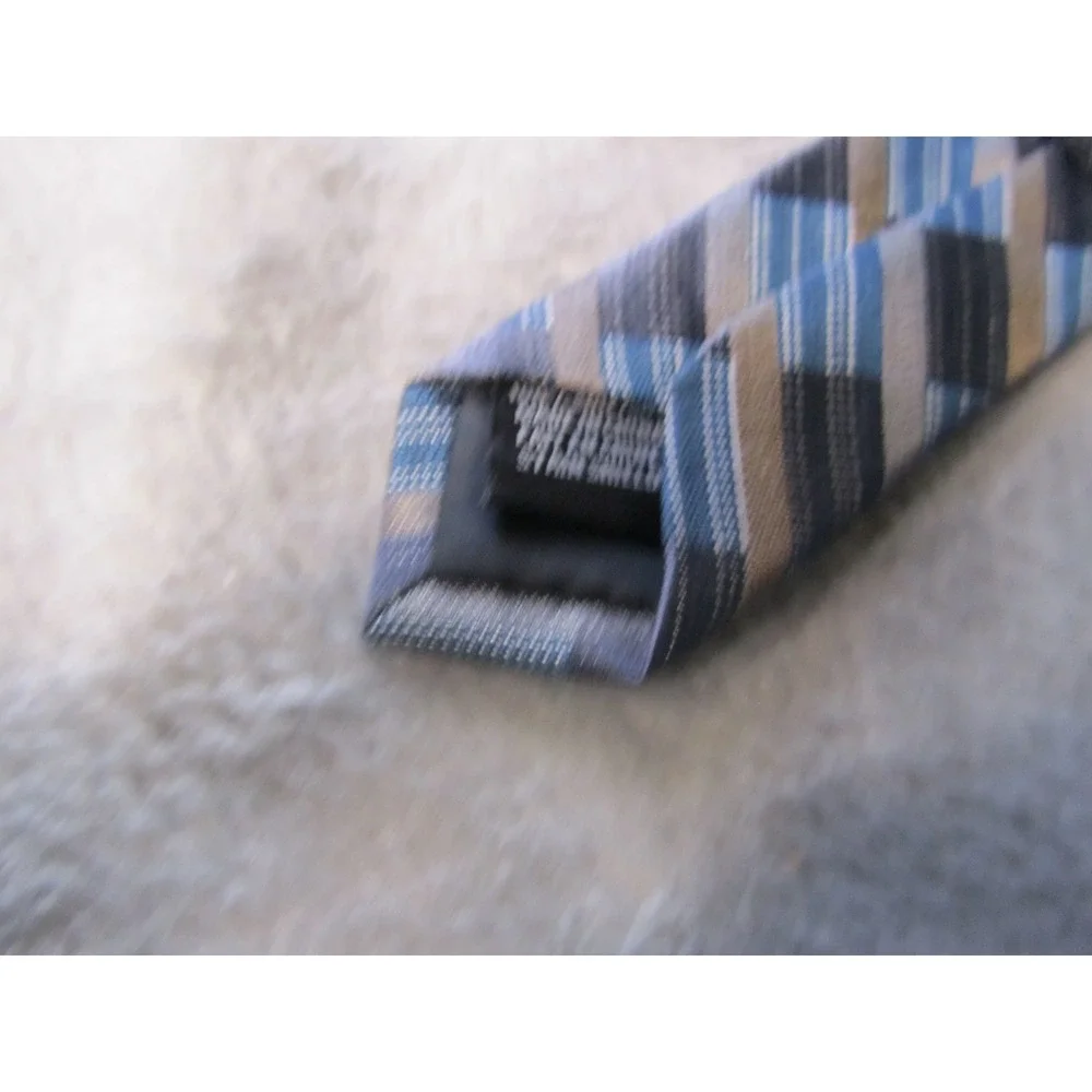 Van Heusen Mens Blue Grey Tan Diagonal Plaid‎ Stain Shield Necktie New